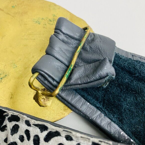 Vtg Mexican Mixed Metal Brass Copper Hand Crafted Belt Buckle Leather Patchwork - Picture 10 of 10